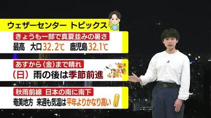 【動画・かごしまの天気10/14】17日（金）まで晴れ　19日（日）は雨　その後は秋の空気流入