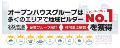 オープンハウスグループが首都圏、名古屋、関西、福岡など多数エリアで「地域ビルダーNo.1」を獲得