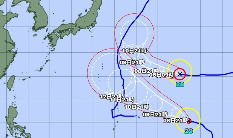 【台風情報】ダブル台風が発生中　台風28号と台風29号の今後の進路予想　台風27号は温帯低気圧に変わる｜FNNプライムオンライン