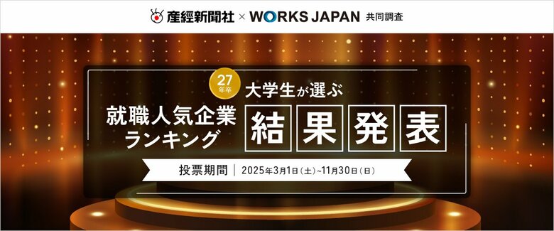 産経新聞社×ワークス・ジャパン「27卒学生が選ぶ就職人気企業ランキング」の最終結果を発表