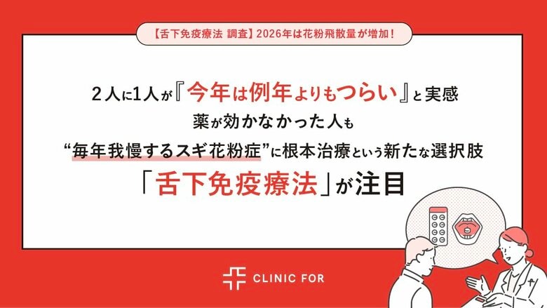 【舌下免疫療法 調査】2026年は花粉飛散量が増加！2人に1人が『今年は例年よりもつらい』と実感、薬が効かなかった人も／“毎年我慢するスギ花粉症”に、根本治療という新たな選択肢「舌下免疫療法」が注目