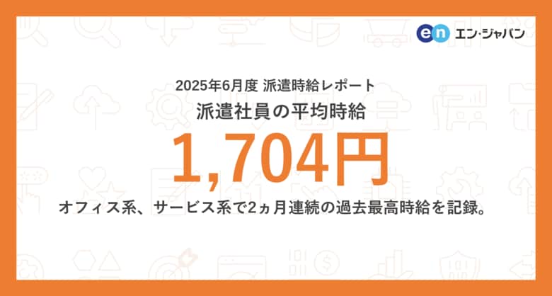2025年6月度派遣社員の平均時給は1,704円『エン派遣』三大都市圏 募集時平均時給レポート
