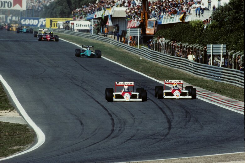 1988年 ポルトガルGP プロスト（左）とセナ