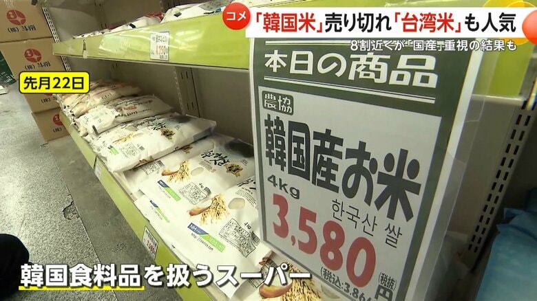 韓国産米を販売する東京・新大久保の韓国食料品を扱うスーパー