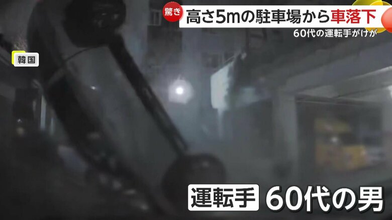 駐車場で車が壁を突き破って地面へ落下する事故の瞬間（韓国）（6）