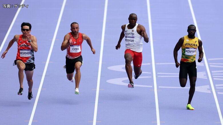 陸上男子100メートル予選　東田旺洋の様子