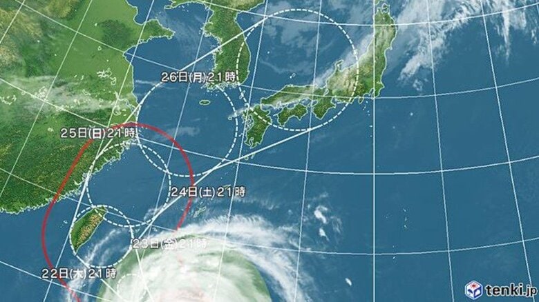 台風30号の進路予想図　日本気象協会 tenki.jpより
