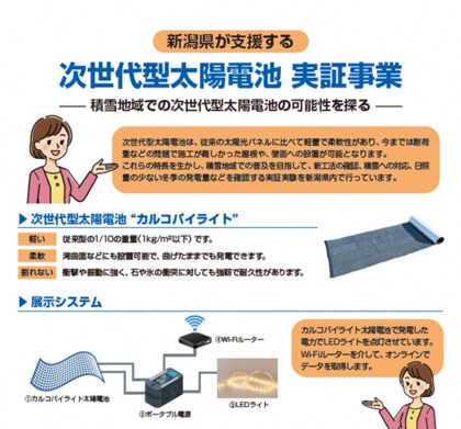 新潟県が実施する、『次世代型太陽電池実証支援事業補助金』に採択