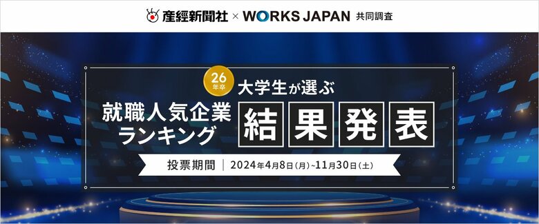 産経新聞社×ワークス・ジャパン「26卒学生が選ぶ就職人気企業ランキング」の調査結果を発表