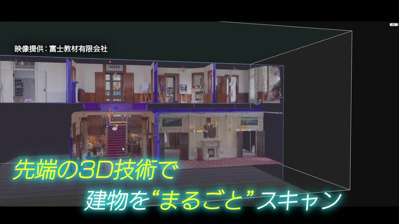 3Dデータ化された「萬翠荘」の内部