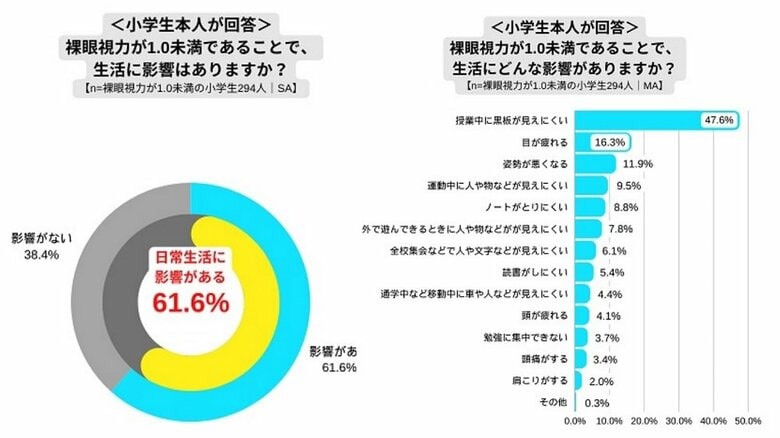 裸眼視力1.0見何での影響は？（ロート製薬調べ）