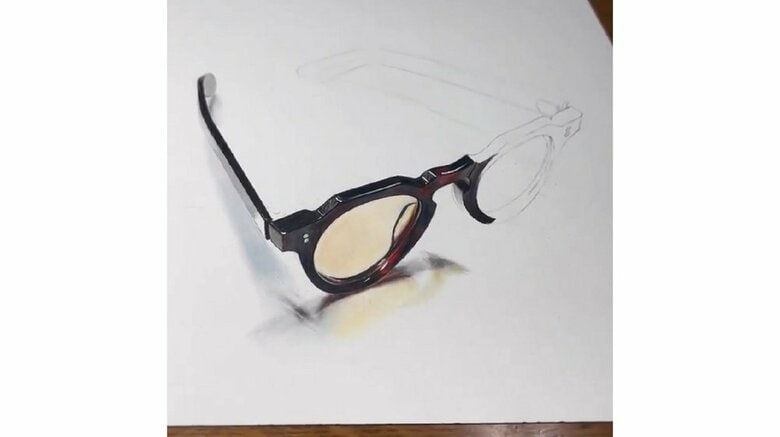 描いている過程　一部ずつ色を置いていくよう進める