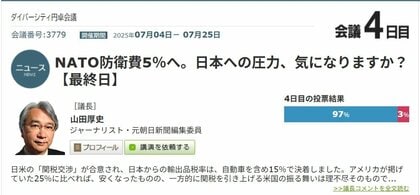 97％が「気になる！」と回答した「米国からの防衛費圧力」。関税交渉との関係、兵器の調達の実態を探りながら、ジャーナリスト山田厚史氏と熱論！