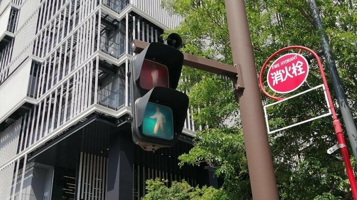 音響信号機。音は上部のスピーカーから出る(筆者撮影)