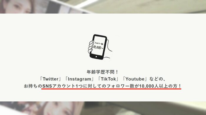公式HPに掲載されたインフルエンサー採用の選考基準