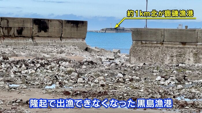 港内の地盤も隆起し船が出られない