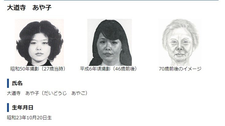 国際手配中の大道寺あや子容疑者　警視庁HPより