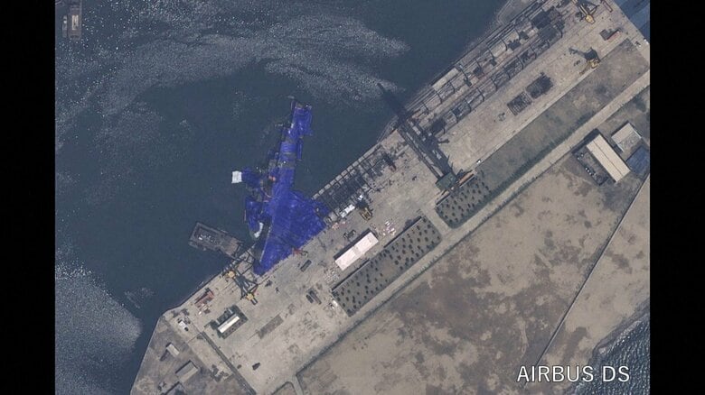 進水に失敗した北朝鮮の駆逐艦の衛星画像