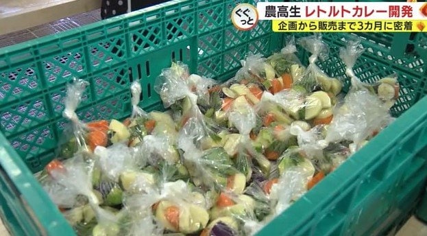 野菜を切って100食分を袋詰め