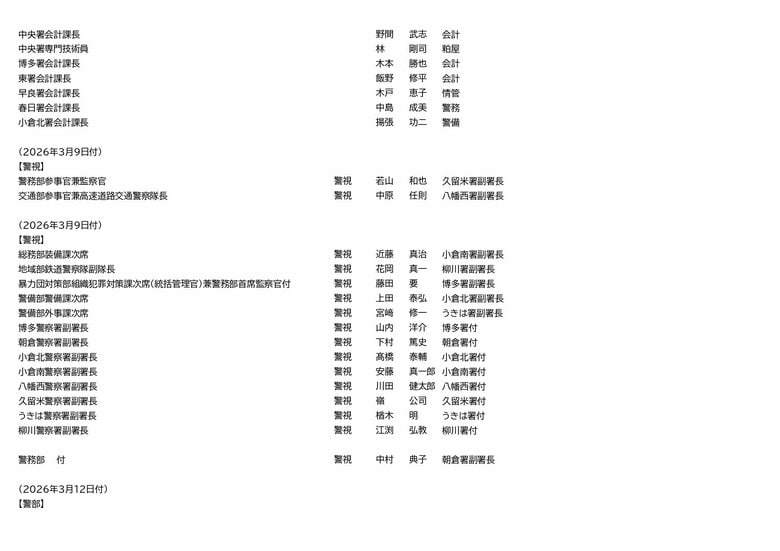 福岡県警　人事異動（22/23）