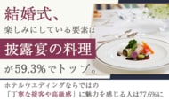 結婚式、楽しみにしている要素は「披露宴の料理」が59.3%でトップ。ホテルウエディングならではの「丁寧な接客や高級感」に魅力を感じる人は77.6%に