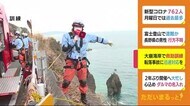 転落事故多い大崩海岸で引き揚げ訓練 ドローンで崖下を確認 静岡・焼津市
