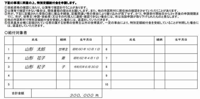 山形市の申請書(山形市HP)