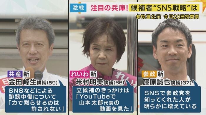 共産・金田峰生候補(59)・れいわ・米村明美候補(65)・参政・藤原誠也候補(37)