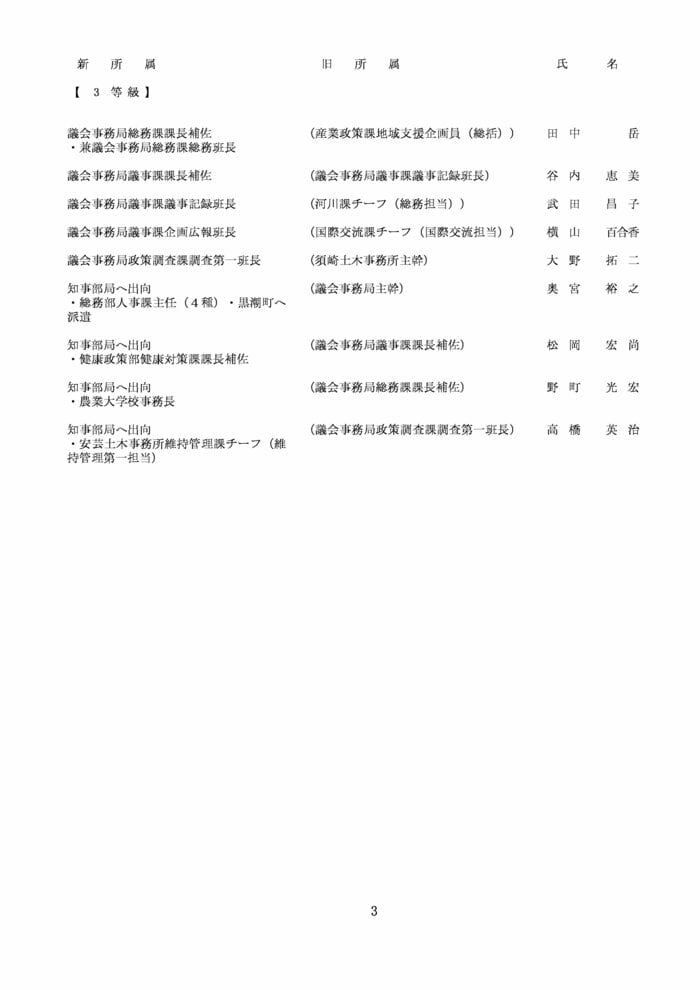 高知県人事異動・議会事務局（1～3等級）3/3