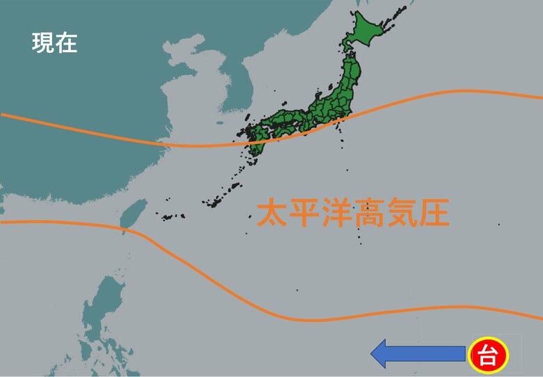 太平洋高気圧（上空）の勢力範囲（21日～25日）