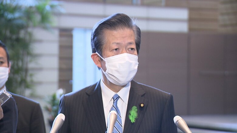 岸田首相と会談後、記者団の質問に答える公明・山口代表（20日）