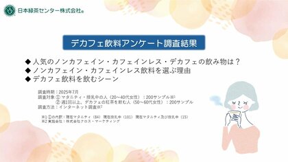 どんなときに・どうしてデカフェ飲料が選ばれるのか? 日本緑茶センター(株)がデカフェに関するアンケート調査を実施しました