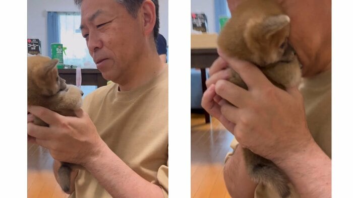 ソラちゃんと初対面した、おじいちゃんの表情