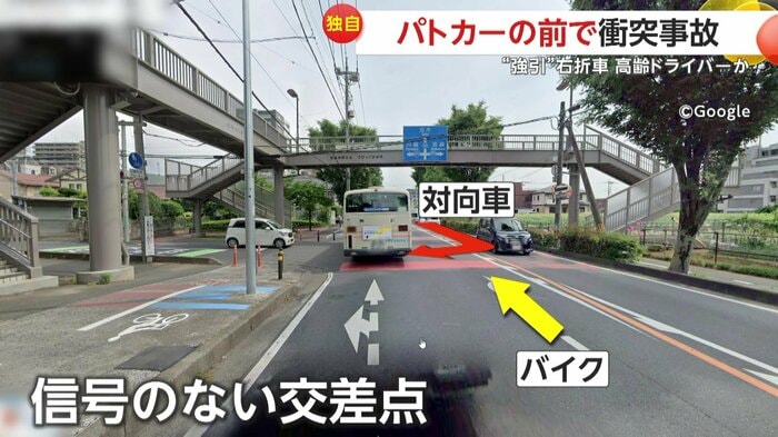 対向車が強引に右折してきたという信号のない交差点