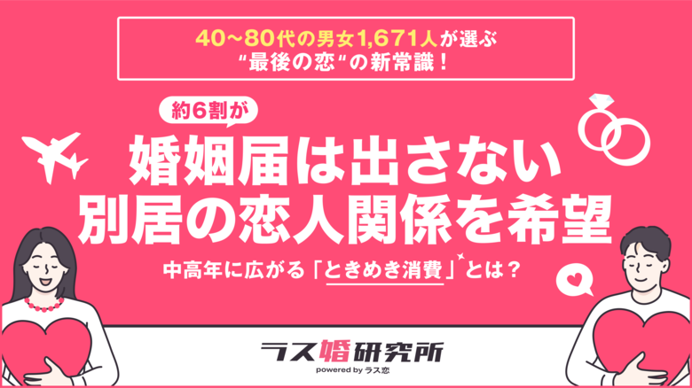 40~80代の男女1,671人が選ぶ、“最後の恋”の新常識!約6割が、婚姻届は出さない・別居の恋人関係を希望