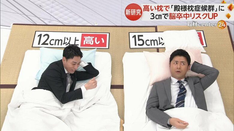 研究チームは、枕の高さ12cm以上を「高い」、15cm以上を「極端に高い」と分類
