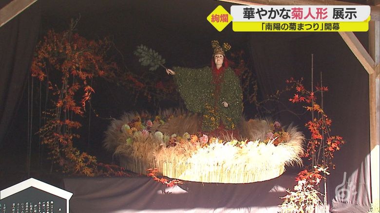「南陽の菊まつり」開幕 華やかな菊人形展示 コロナ収束願う巫女の人形も登場 山形