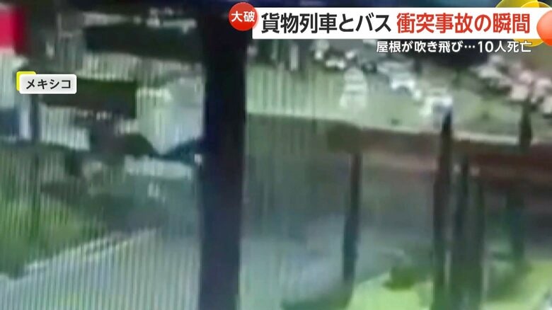 貨物列車と衝突するバス（IHA）