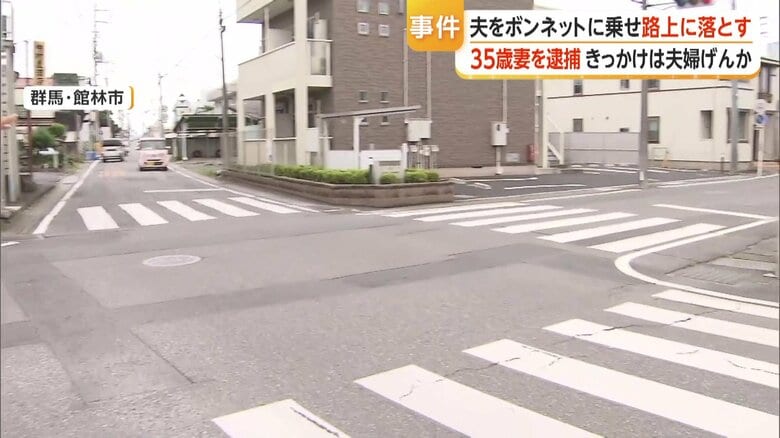 画面左から走ってきて画面右側の交差点を曲がったところで路上に落とす