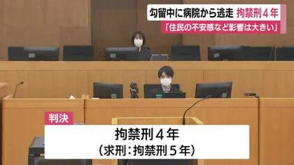 勾留中に病院から逃走　「窃盗だけで7件の前科があり、周辺住人に与えた不安感など影響は大きい」　男に拘禁4年の実刑判決
