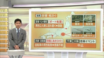 各地で強風被害　宮城ではボート転覆　兵庫・淡路島でツーリング中の男性が意識不明　「JAPAN JAM」「OTODAMA」などイベント中止も
