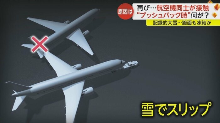 主翼が駐機していたキャセイパシフィック機の尾翼の右側部分に接触