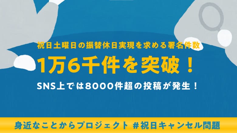 「土曜祝日の振替休日を求める」署名が3週間で1.6万件を突破!