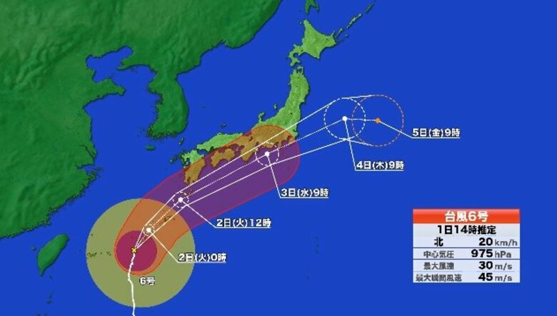 【台風情報】台風6号 今後の進路は? 3日にかけて暴風域を伴ったまま西日本から東日本に接近するおそれ 台風本体と前線の影響で総降水量がかなり多くなる見通し 走行中のトラックが横転するほどの猛烈な風も|FNNプライムオンライン