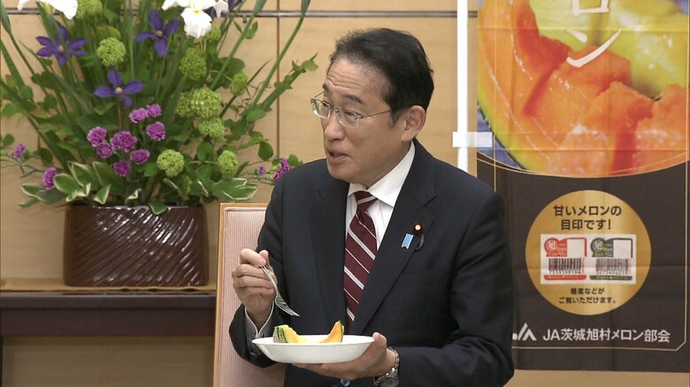 岸田首相が茨城のメロン笑顔で完食「つい全部食べてしまった。元気出る気がして」｜FNNプライムオンライン