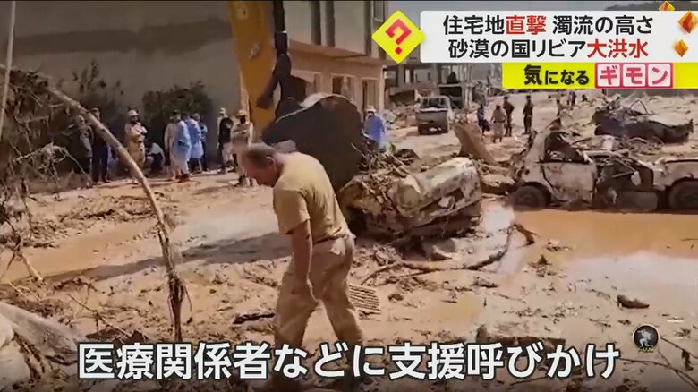 町は泥だらけになり、水たまりなども見える