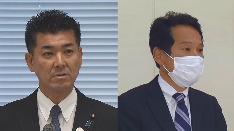 泉健太政調会長（47 左）大串博志役員室長（56 右）