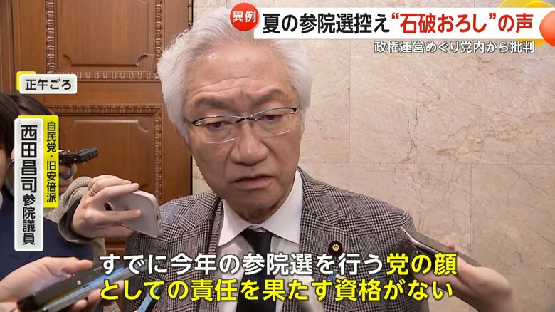 西田参院議員は「党の顔として責任を果たす資格がない」と批判した