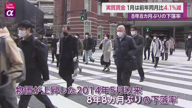 1月の実質賃金は8年8カ月ぶりの下落率