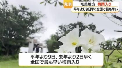 奄美地方　平年より９日早く全国で最も早い梅雨入り・鹿児島